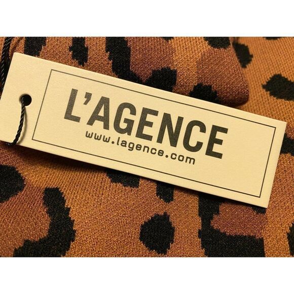 L'Agence Felicia Off Shoulder Leopard Print Sweater Dress Sz L Black Brown NEW - Picture 10 of 10